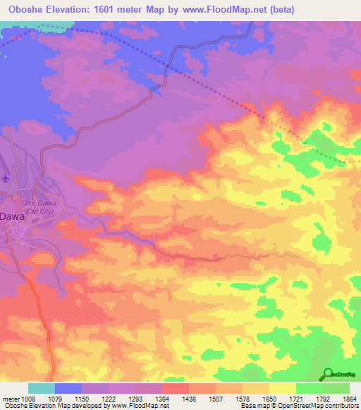 Oboshe,Ethiopia Elevation Map