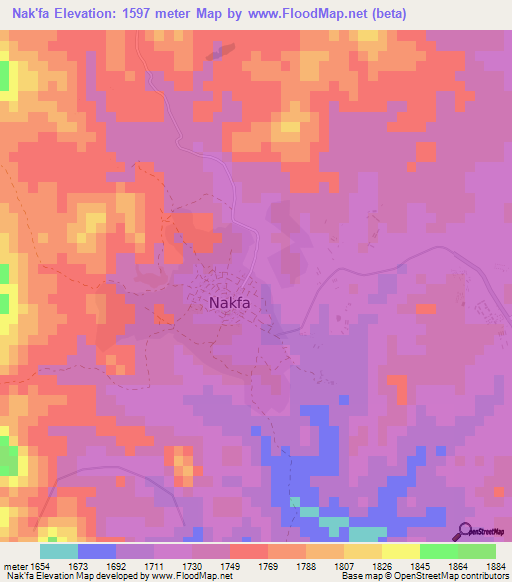 Nak'fa,Eritrea Elevation Map