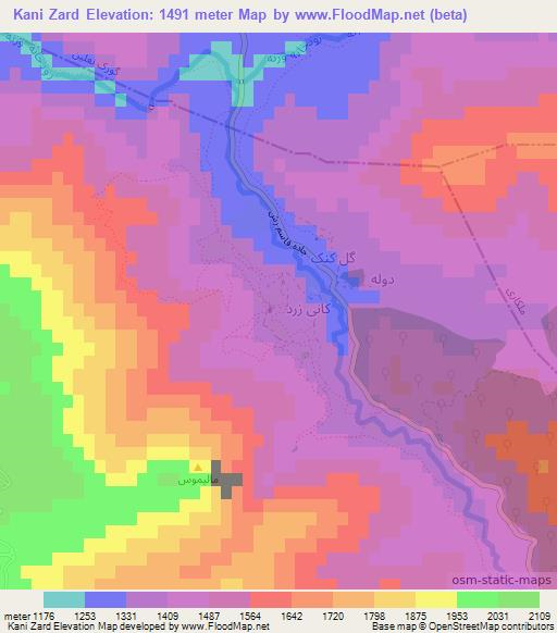 Kani Zard,Iran Elevation Map