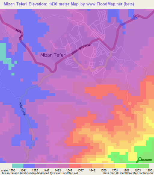 Mizan Teferi,Ethiopia Elevation Map