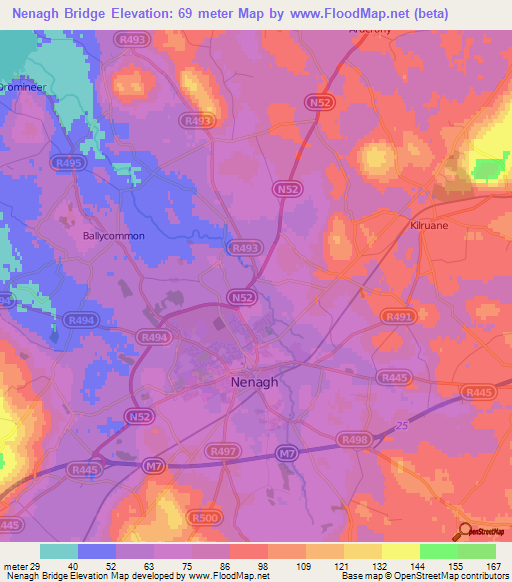 Nenagh Bridge,Ireland Elevation Map