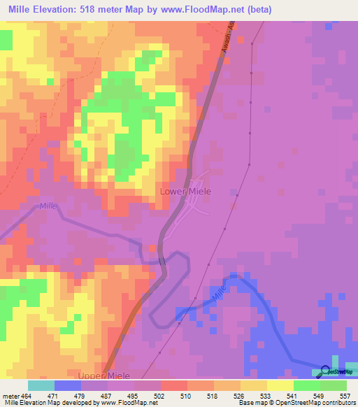 Mille,Ethiopia Elevation Map