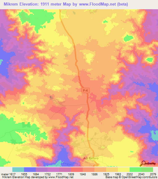 Mikrem,Eritrea Elevation Map