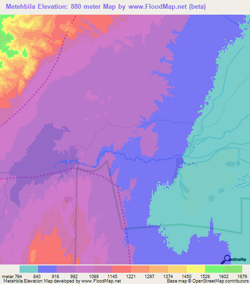 Metehbila,Ethiopia Elevation Map