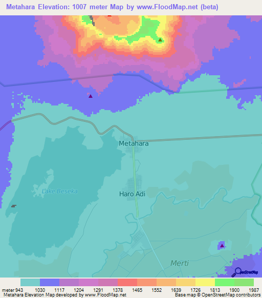 Metahara,Ethiopia Elevation Map