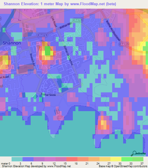 Shannon,Ireland Elevation Map