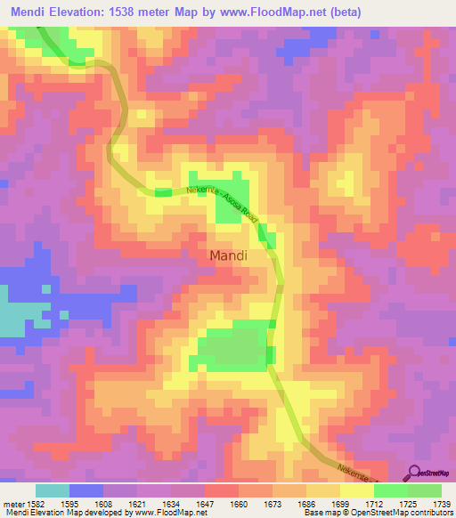 Mendi,Ethiopia Elevation Map