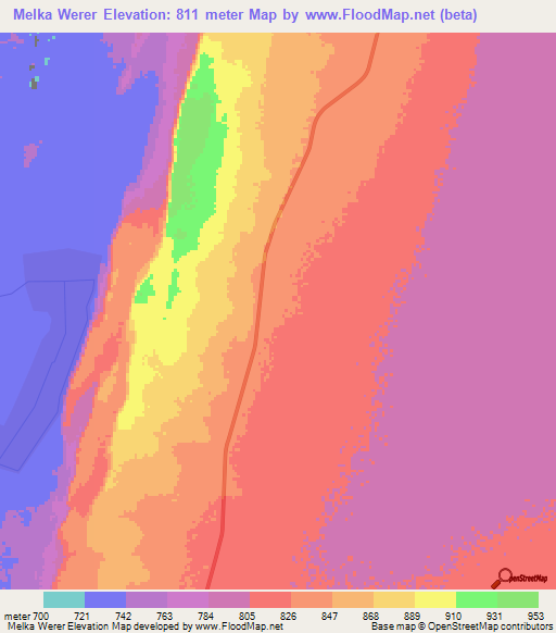 Melka Werer,Ethiopia Elevation Map