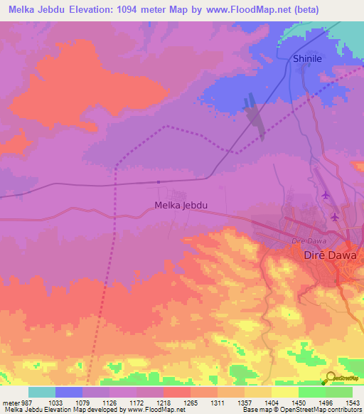 Melka Jebdu,Ethiopia Elevation Map