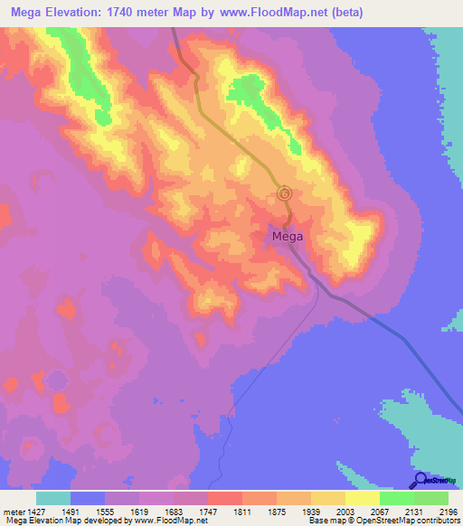 Mega,Ethiopia Elevation Map