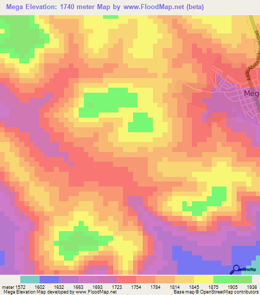 Mega,Ethiopia Elevation Map