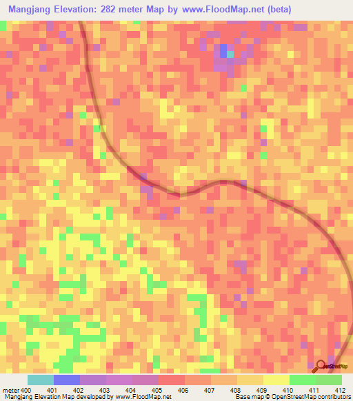 Mangjang,Ethiopia Elevation Map