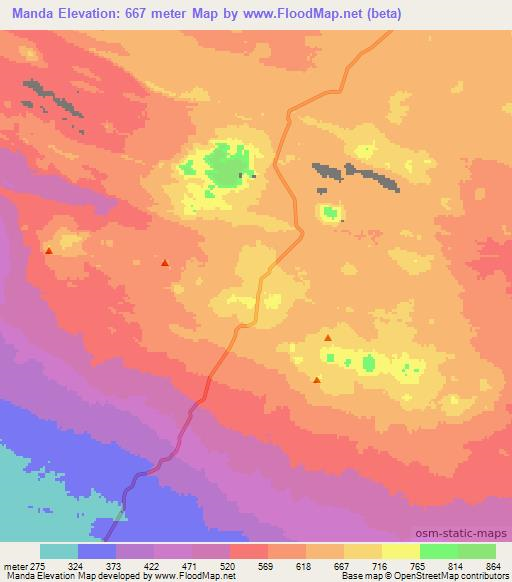 Manda,Ethiopia Elevation Map