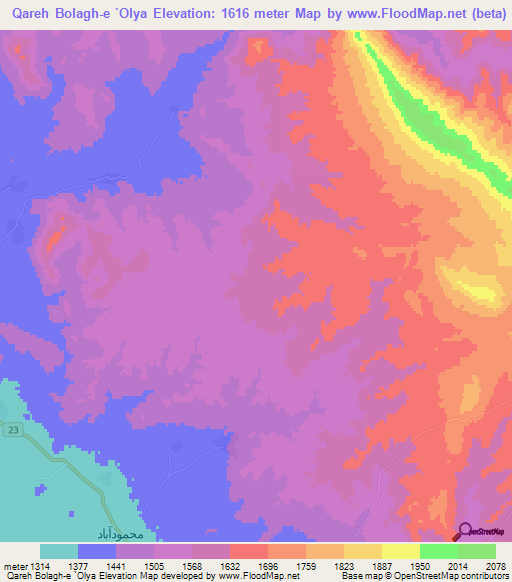 Qareh Bolagh-e `Olya,Iran Elevation Map