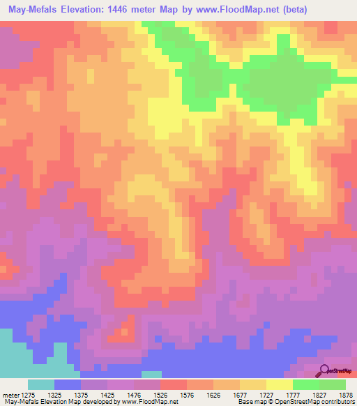 May-Mefals,Eritrea Elevation Map