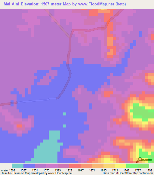 Mai Aini,Eritrea Elevation Map