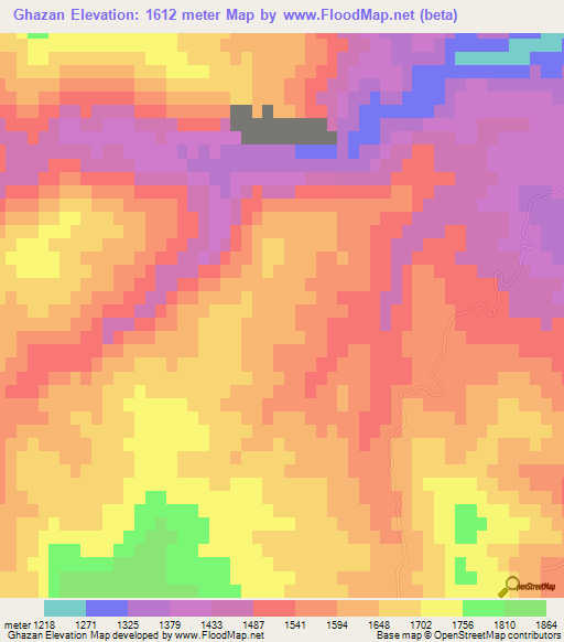 Ghazan,Iran Elevation Map