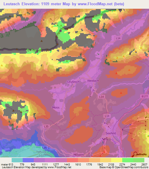 Leutasch,Austria Elevation Map