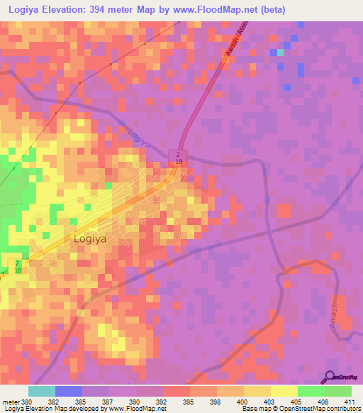 Logiya,Ethiopia Elevation Map