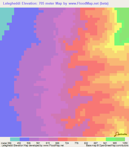 Lelegheddi,Ethiopia Elevation Map
