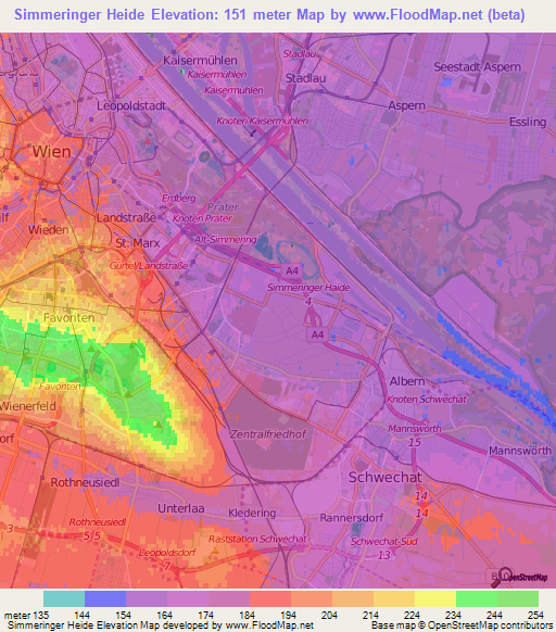 Simmeringer Heide,Austria Elevation Map