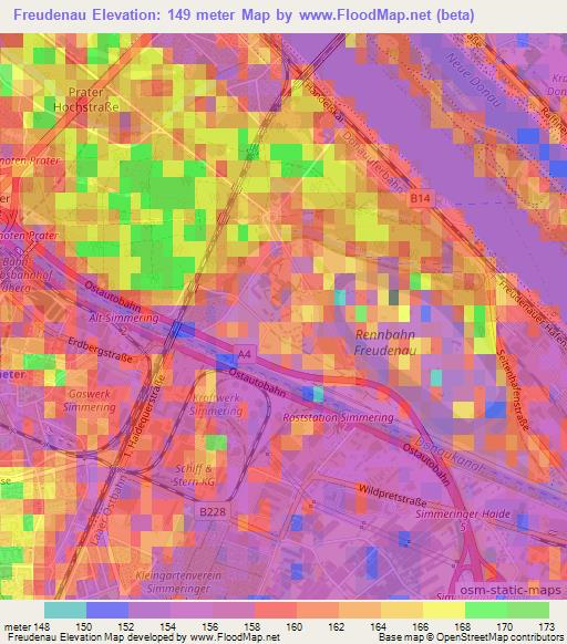 Freudenau,Austria Elevation Map