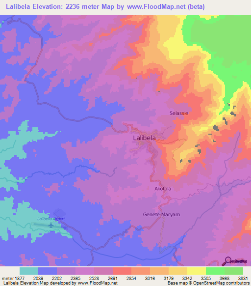 Lalibela,Ethiopia Elevation Map