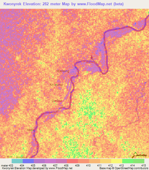 Kwonyrek,Ethiopia Elevation Map