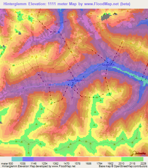 Hinterglemm,Austria Elevation Map