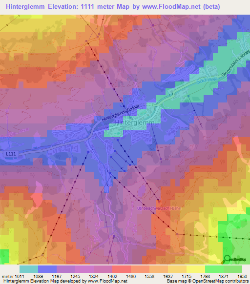 Hinterglemm,Austria Elevation Map