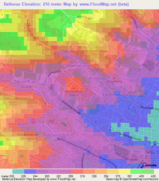 Bellevue,Austria Elevation Map