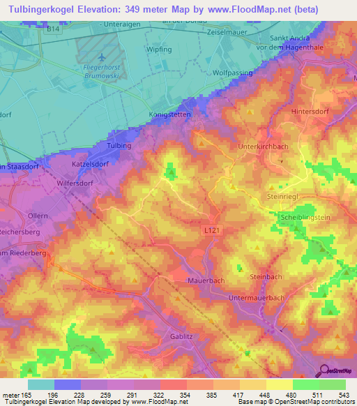 Tulbingerkogel,Austria Elevation Map