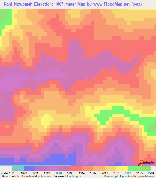 Kani Nowbateh,Iran Elevation Map