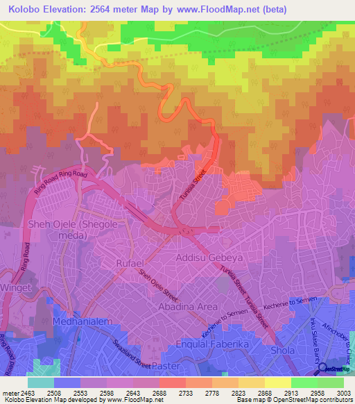 Kolobo,Ethiopia Elevation Map