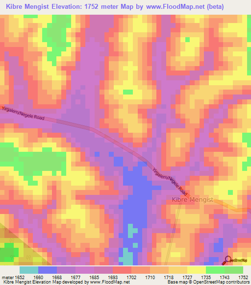 Kibre Mengist,Ethiopia Elevation Map