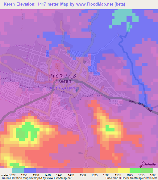Keren,Eritrea Elevation Map
