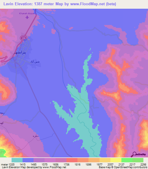 Lavin,Iran Elevation Map