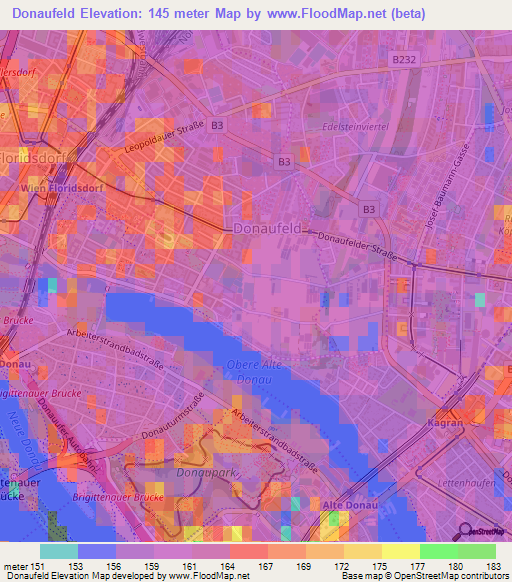 Donaufeld,Austria Elevation Map