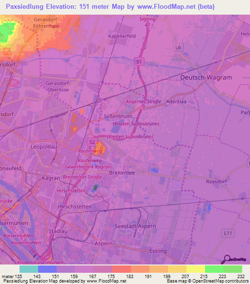 Paxsiedlung,Austria Elevation Map