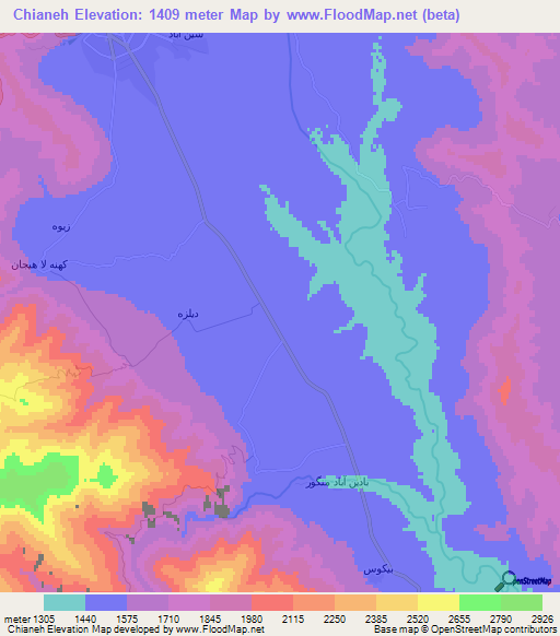 Chianeh,Iran Elevation Map