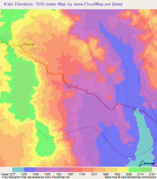 K'alu,Ethiopia Elevation Map