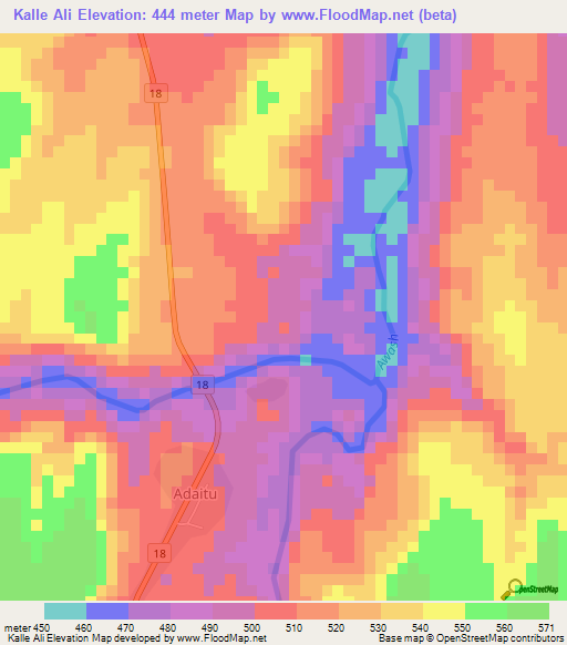 Kalle Ali,Ethiopia Elevation Map