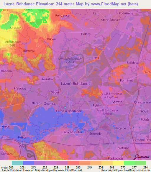 Lazne Bohdanec,Czech Republic Elevation Map
