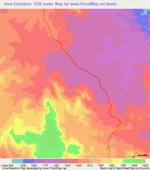 Jima,Ethiopia Elevation Map