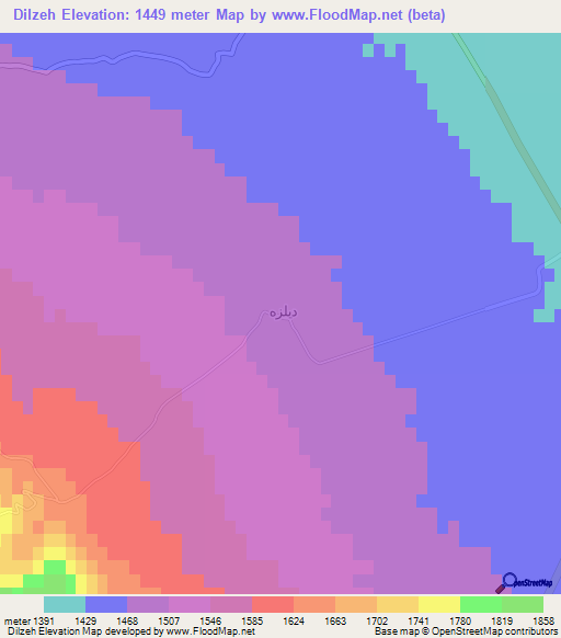 Dilzeh,Iran Elevation Map