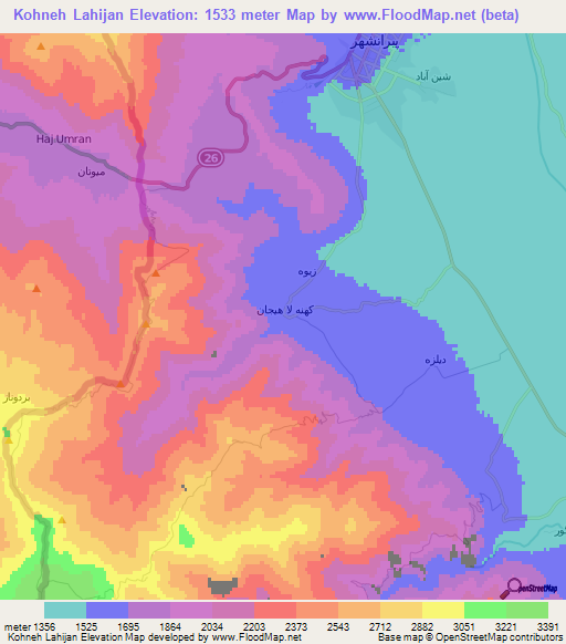 Kohneh Lahijan,Iran Elevation Map