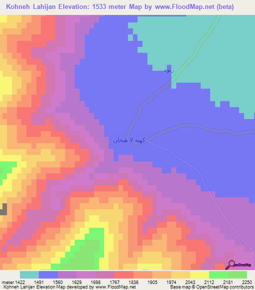 Kohneh Lahijan,Iran Elevation Map