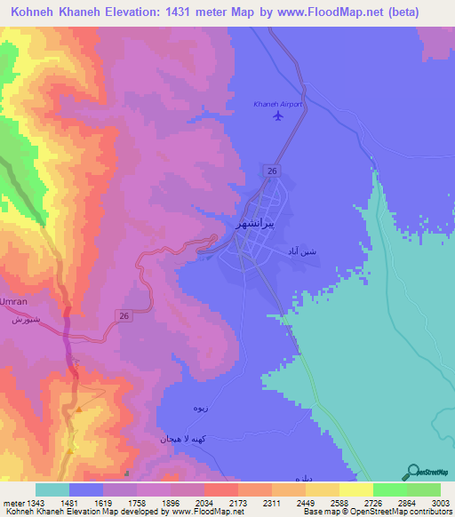 Kohneh Khaneh,Iran Elevation Map