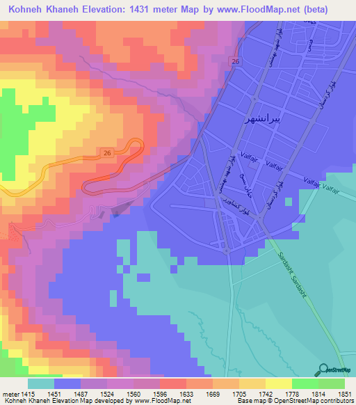 Kohneh Khaneh,Iran Elevation Map