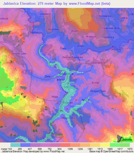 Jablanica,Bosnia and Herzegovina Elevation Map